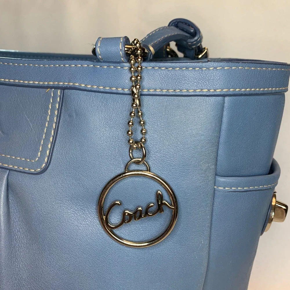 Coach Dusty Blue All Genuine Leather Shoulder Bag with Metal Hang Tag!